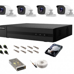 Kit complet supraveghere 4 MP Hikvision Turbo HD cu 4 camere Bullet IR 20 m, alimentatori, cabluri, mufe, HDD 1 Tb, vizualizare pe internet BLACKFRIDAY10
