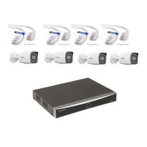 Kit de supraveghere IP Hikvision gata de instalare, ColorVu Dual Light cu microfon IR 30m, WL 30m, Mic, PoE