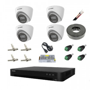 Kit Supraveghere complet HikVision 4 camere 2MP Smart Hybrid Light cu microfon incorporat 4CAM2MPHI2