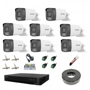 Kit Supraveghere complet HikVision 8 camere 2MP Smart Hybrid Light cu microfon incorporat 8CAM2MPHE