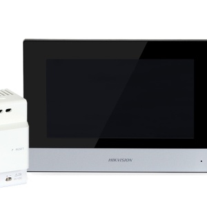 Kit videointerfon IP Hikvision DS-KIS702Y pe 2 fire pentru vila, ecran tactil 7 inch, control prin aplicatia Hik-Connect, post exterior DS-KD8003Y-IME2, distribuitor video si sursa, card TF 16GB inclus, montaj aparent - Img 2