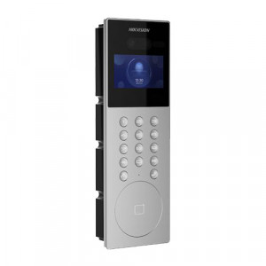 Post exterior videointerfon Hikvision Face Recognition DS-KD9203-E6, ecran LCD 4.3 inch, camera duala 2x2MP, deblocare faciala/card/PIN, cititor card M1, IP65, configurare Web, intrari alarma, alimentare PoE/12VDC - Img 2