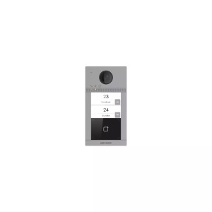 Post exterior videointerfon IP HikVision DS-KV8213-WME1(C) metalic cu 2 butoane, Wi-Fi, camera 2MP Full HD, cititor card Mifare, protectie IK08 si IP65, alimentare PoE, configurare Web, design rezistent din aluminiu