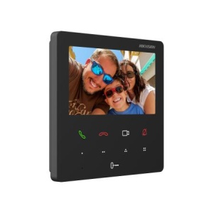 Post interior videointerfon IP Hikvision DS-KH6110-WE1, ecran tactil color 4.3 inch, Wi-Fi integrat, alimentare PoE, control prin aplicatia Hik-Connect, vizualizare live camere si post exterior, 4 butoane tactile configurabile, microfon si difuzor