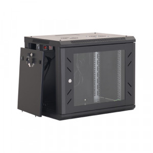 RACK perete 19 inch Asytech ASY-9U-6045W, inaltime 9U, adancime 450mm, capacitate 80kg, usa sticla securizata, panouri detasabile, negru RAL 9004, constructie otel, IP20 - Img 2