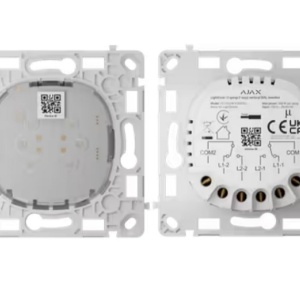Releu vertical AJAX LightCore 2‑gang/2‑way Jeweller, modul comutare lumina wireless, Ajax Systems LIGHTCORE 2‑GANG/2‑WAY VERTICAL, control prin aplicatie si automatizari, compatibil cu Hub si Rex, dimensiuni compacte