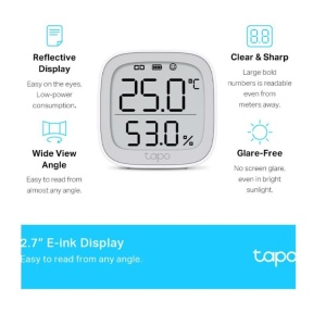 Senzor inteligent temperatura si umiditate TP‑Link Tapo T315, monitorizare precisa in timp real, ecran E‑Ink 2.7", notificari aplicatie, automatizare dispozitive, stocare date si grafice, montaj flexibil, necesita hub pentru functii smart - Img 2