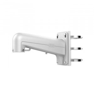 Suport pentru montare pe stalp Hikvision DS-1602ZJ-Pole, fabricat din aliaj de aluminiu si otel, include bride de fixare reglabile, constructie robusta de exterior, compatibil cu camere de supraveghere tip PTZ Speed Dome