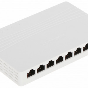 Switch Gigabit 8 Porturi HikVision DS-3E0508D-E, 10/100/1000 Mbps, carcasa plastic compacta, Plug & Play, auto-learning MAC, montaj desktop sau perete, eficienta energetica, ideal pentru birou sau acasa