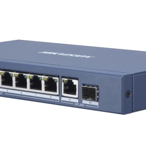 Switch Gigabit HikVision DS-3E0510HP-E Unmanaged, 6 porturi PoE, 2 porturi Hi-PoE (90W), 1 port Uplink RJ45, 1 port SFP, PoE Watchdog, izolare porturi, mod Extend 300m, protectie 6KV, fanless