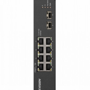 Switch PoE 8 Porturi Gigabit HikVision DS-3T0510HP-E/HS, Pro Series, 2 porturi Hi-PoE 90W (802.3bt), 2 porturi SFP Fiber, PoE Watchdog, temperaturi extreme (-30°C la 65°C), protectie 6KV, carcasa metalica, Fanless