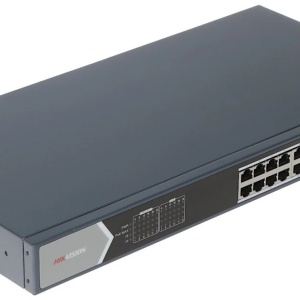 Switch PoE HikVision Gigabit Unmanaged 24 Porturi DS-3E0526P-E, 24 x PoE 10/100/1000 Mbps, 1 x Uplink RJ45, 1 x Uplink SFP, putere totala PoE 370W, protectie supratensiune 6KV, optimizat video, montaj rackabil, plug and play