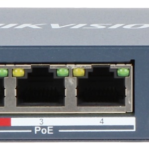 Switch PoE unmanaged HikVision DS-3E0106HP-E, 4 porturi Fast Ethernet PoE, 2 porturi Uplink, transmisie Long Range pana la 300m, protectie supratensiune 6KV, management inteligent PoE, alimentare 8-core, prioritate VIP port - Img 2