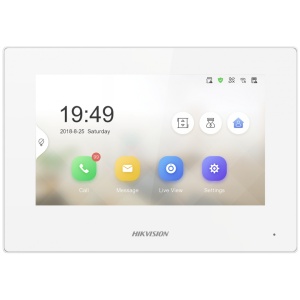 Videointerfon IP Hikvision DS-KH6320-LE1/White(B), ecran touch 7 inch TFT, rezolutie 1024 x 600, alimentare standard PoE, Plug & Play, vizualizare live post exterior si camere IP, multilingv