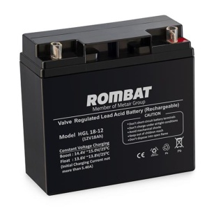 Acumulator Rombat 12V 18Ah HGL12‑18, monobloc AGM fara intretinere, cu terminale F3, carcasa ABS, supapa de siguranta, ideal pentru alimentarea echipamentelor si sistemelor de siguranta, dimensiuni 181x77x167 mm, greutate 5.5 kg