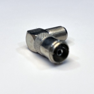 Adaptor coaxial unghiular 90 grade FC-020, mufa F mama la mufa TV mama, conector metalic argintiu, ideal pentru conexiuni in spatii inguste, montaj rapid prin infiletare, pachet 1 bucata - Img 2