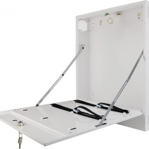 Carcasa metalica tip safe pentru DVR/NVR AWO528W, montaj vertical pe perete, dimensiuni 319x429x81mm, spatiu inregistrator 260x250x55mm, tabla 1.2mm, protectie anticoroziune, utilizare interior, culoare alba, design compact