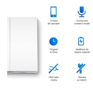 Intrerupator inteligent TP‑Link Tapo S220, control de la distanta prin aplicatia Tapo, control vocal Alexa/Google, programare automata, mod Away, inlocuire baterii fara scule, instalare fara fir neutru, necesita hub pentru functii smart