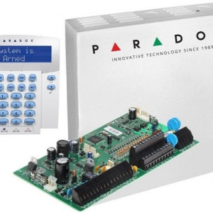 Kit alarmă Paradox SP7000(CT) + tastatură K32LX LCD cu modul wireless, cutie metalică AWO000EI cu transformator, 16-32 zone, compatibil senzori fum 2 fire