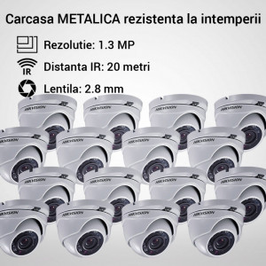 Kit Hikvision CCTV 16 camere dome TurboHD 1.3MP MK057-KIT07