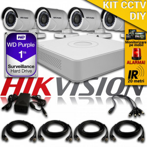 Kit Hikvision CCTV 4 Camere Bullet TurboHD 720p DS-16C0T04HGHI-F1/IRP