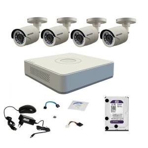 Kit pentru supraveghere, echipament Hikvision Full HD 1080P cu 4 camere de supraveghere cu IR 20 m si HDD 1 Tb Western Digital WD10PURX inclus