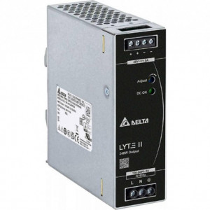 Sursa de alimentare industriala Vivotek 240W DRL-48V240W1EN, iesire 48V DC (ajustabila 43.2-52.8V), curent 5A, montaj pe sina DIN, temperatura operare -30°C la +70°C, design compact, certificari multiple (CE/UL)