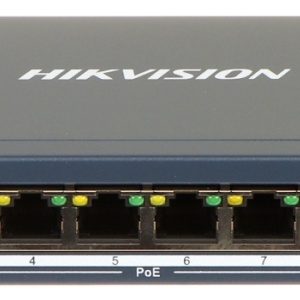 Switch Gigabit HikVision DS-3E0510HP-E Unmanaged, 6 porturi PoE, 2 porturi Hi-PoE (90W), 1 port Uplink RJ45, 1 port SFP, PoE Watchdog, izolare porturi, mod Extend 300m, protectie 6KV, fanless - Img 2