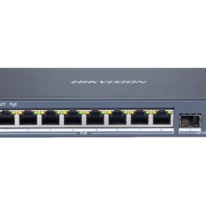 Switch Gigabit HikVision Smart Managed DS-3E1510P-SI, 8 porturi PoE (30W/port), 2 porturi SFP fibra optica, PoE Watchdog, mod Extend 300m, protectie 6KV, management L2 (VLAN/STP), carcasa metalica