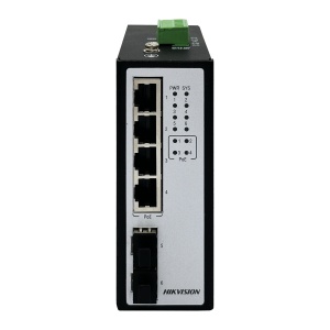 Switch industrial Hikvision DS‑3T2506P, 4 porturi PoE/PoE+ 10/100/1000BaseT, 2 porturi SFP 1000BaseX, management web/CLI/Telnet, VLAN 802.1Q, QoS, SNMP, PoE management, alimentare redundanta, fanless, temperatura ‑40°C~75°C