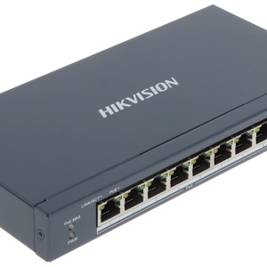 Switch PoE 8 Porturi HikVision DS-3E0310P-E/M, 10/100 Mbps, 2 porturi Gigabit Uplink, transmisie Long Range pana la 300m, putere totala 60W, protectie supratensiune 6KV, carcasa metalica, design fara ventilator - Img 3