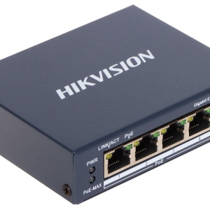 Switch PoE HikVision Gigabit Unmanaged 4 Porturi DS-3E0505P-E, 4 x PoE 10/100/1000 Mbps + 1 Uplink, putere totala 60W, protectie supratensiune 6KV, transmisie date video stabila, carcasa metalica, plug and play - Img 2