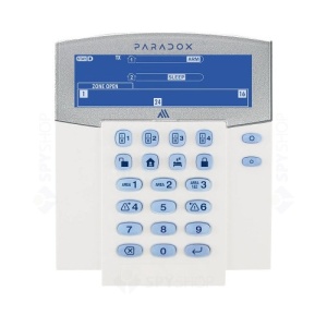 Tastatura LCD K38M cu 32 zone, 2 partitii, wireless 868 MHz, afisaj cu pictograme, control PGM, buton panica, autonomie baterie 5 ani, senzor temperatura, iluminare nocturna