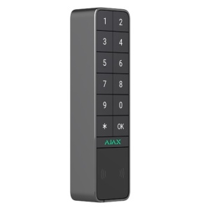 Tastatura wireless de exterior Ajax KeyPad Outdoor Jeweller (Gray), cititor Card/Tag, Bluetooth, cod dures, protectie IP66 si IK08, raza 1700m, autonomie 3 ani, alimentare auxiliara 12V, butoane tactile iluminate