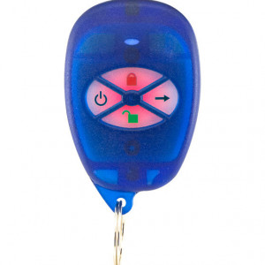 Telecomanda wireless Paradox REM1, 4 butoane rezistente la apa, 5 actiuni programabile, frecventa 433/868 MHz, raza pana la 60m, carcasa eleganta albastru transparent, compatibil Magellan si RTX3