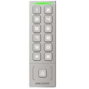 Terminal control acces stand-alone Hikvision card Value Series DS-K1T809MX, exterior IP65, design metalic, capacitate 1000 carduri/utilizatori, cititor card M1, autentificare card sau PIN, comunicare RS-485/Wiegand