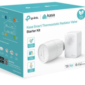 Termostat inteligent TP‑Link Kasa KE100 Kit, control precis temperatura calorifere, programe si timere automate, control vocal Alexa/Google/Siri, protectie impotriva inghetului, aplicatie mobila, compatibil M30x1.5, necesita hub Kasa
