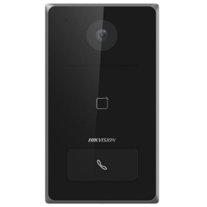 Videointerfon IP Hikvision DS-KV6133-WME1, camera 2MP cu IR, apelare cu un buton, cititor card integrat, PoE, IP65, carcasa aluminiu, apel direct in aplicatia Hik-Connect fara monitor interior, montaj aparent