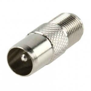 Adaptor Well F mama la Coaxial tata FC-025, mufa metalica de inalta calitate, culoare argintiu, conexiune stabila pentru cablu TV si satelit, ambalare bulk, ideal pentru instalari profesionale si uz casnic