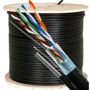 Cablu FTP Cat 5e cu sufa Well FTPMES5E-CU-305-WL, 8 fire integral cupru, ecranare cu folie aluminiu, manta PVC gri, rola 305m, ideal pentru instalari exterioare si transmisie date pe distante lungi