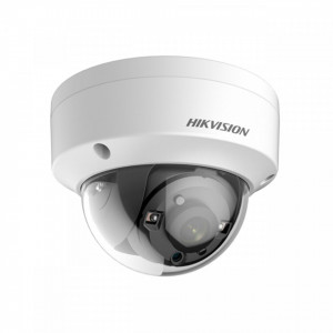 Camera supraveghere exterior Dome 5 MP HikVision DS-2CE57H0T-VPITF(2.8mm)(C), Turbo HD, protectie antivandal IK10, tehnologie EXIR 2.0 (IR 20m), 4 in 1 (TVI/AHD/CVI/CVBS), protectie IP67, lentila fixa, carcasa metalica rezistenta
