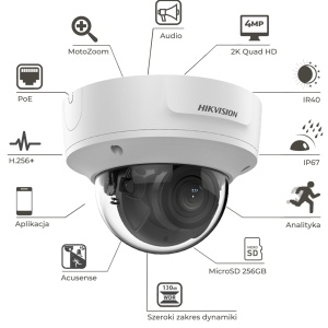 Camera supraveghere IP HikVision Dome 4MP DS-2CD2746G2-IZS(2.8-12mm)(C), AcuSense, DarkFighter, lentila varifocala motorizata, WDR 120dB, H.265+, interfata audio/alarma, protectie IP66, anti-vandal IK10, slot card SD - Img 2