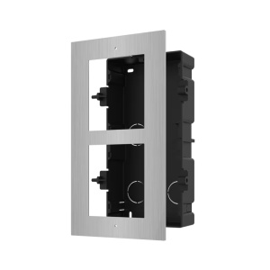 Carcasa interfon montaj ingropat HikVision DS-KD-ACF2/S, rama modulara pentru 2 module, material otel inoxidabil de inalta calitate, include doza incastrabila, suruburi capac si accesorii necesare instalarii