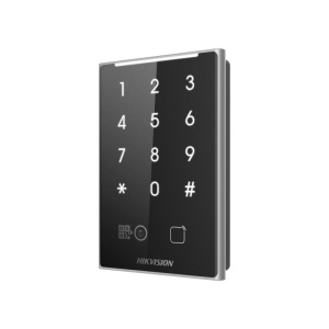 Cititor carduri Hikvision DS-K1109DKB-QR, autentificare prin QR Code, PIN, Bluetooth si card (DESfire/M1/Felica), interfata RS-485 si Wiegand, functie Tamper, protectie la manipulare, design modern, seria Pro