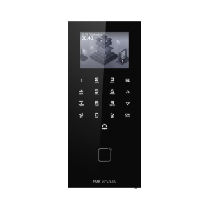 Cititor carduri M1 HikVision tastatura DS-K1T807MX-E1 ecran LCD 2.4 inch, capacitate 5000 carduri, 150000 evenimente, alarma 2 in/1 out, tamper, RS-485, Wiegand W26/W34, port USB, suport PoE, 12VDC, protectie IP65, 172x76x27.5mm