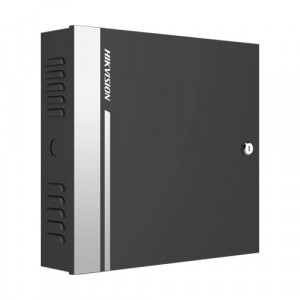 Controller acces Hikvision 4 usi DS-K2814, control unidirectional, functie Anti-passback si Interlock, interfata Wiegand si RS-485, suporta cititoare card terte, backup baterie, stocare date offline, montaj pe sina DIN