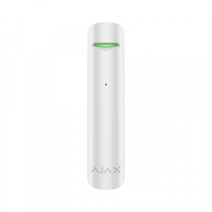 Detector wireless spargere geam Ajax GlassProtect Jeweller, raza detectie 9m, unghi 180 grade, algoritm DualTone anti-alarme false, intrare senzor fir (NC), distanta 1000m, baterie CR123A, autonomie 7 ani, alb