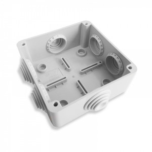 Doza derivatie patrata Gewiss GW44004, dimensiuni 100x100x50mm, protectie IP55 si IK08, material tehnopolimer fara halogeni, 6 intrari cu presetupe, capac cu suruburi inox, rezistenta la foc 650 grade Celsius - Img 2
