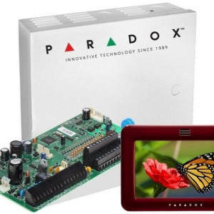 Kit alarmă Paradox SP7000(CT) + tastatură touchscreen TM50(L) 5", cutie metalică AWO000EI cu transformator, 16-32 zone, compatibil senzori fum 2 fire