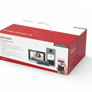 Kit videointerfon IP 2 MP HikVision DS-KIS604-S, pentru vila/casa, include post exterior metalic, monitor 7 inch Touchscreen, Switch PoE 4 porturi, card SD 16GB, control aplicatie Hik-Connect, Wi-Fi, alimentare inclusa - Img 2